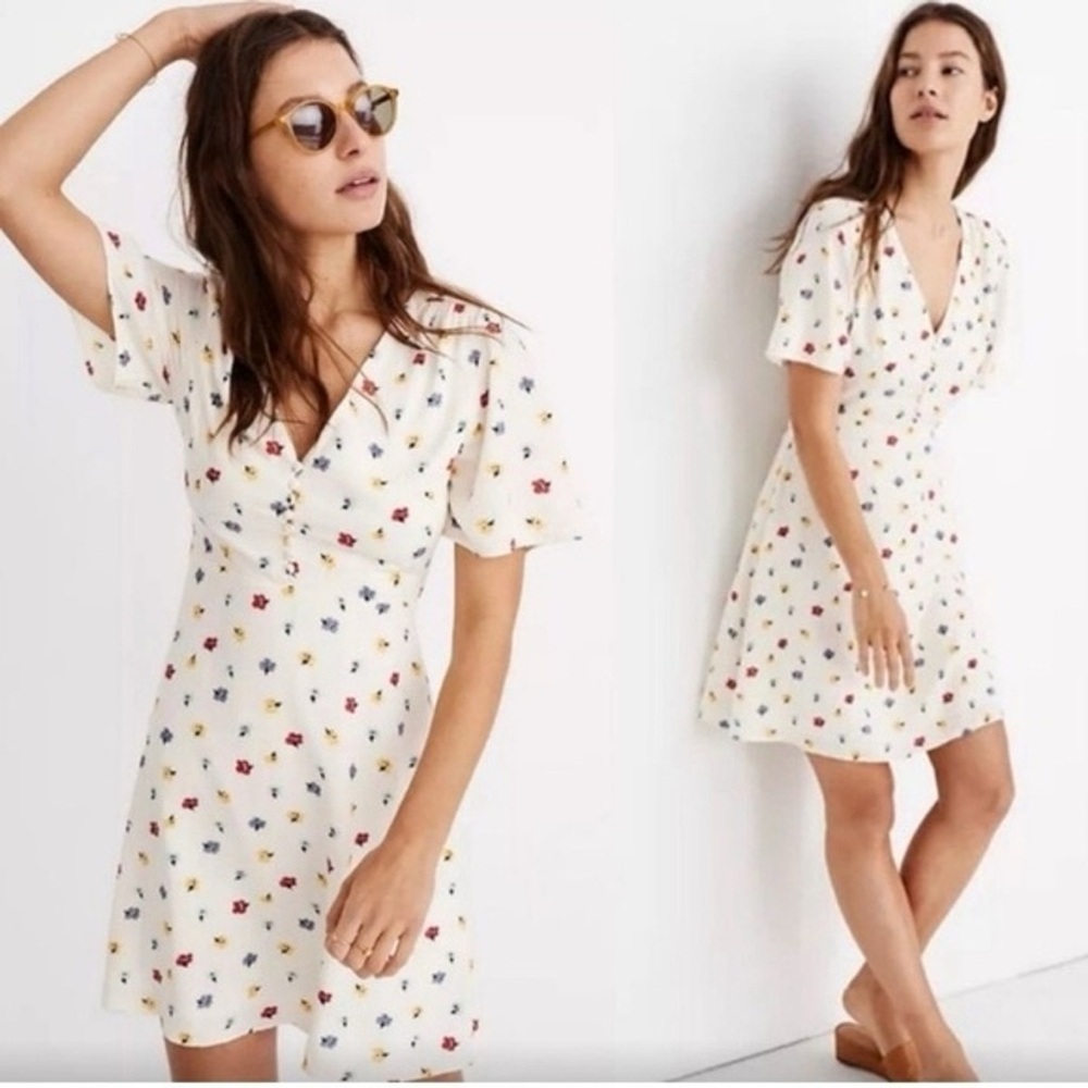 Madewell Orchard Flutter-Sleeve Dress in Confetti Floral - Size 12